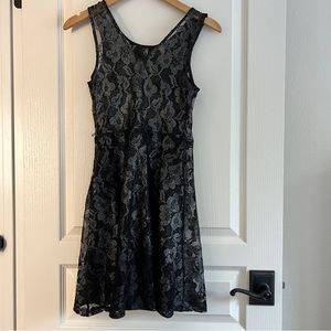 Express Black Floral Lace Shimmery Flare Dress XS